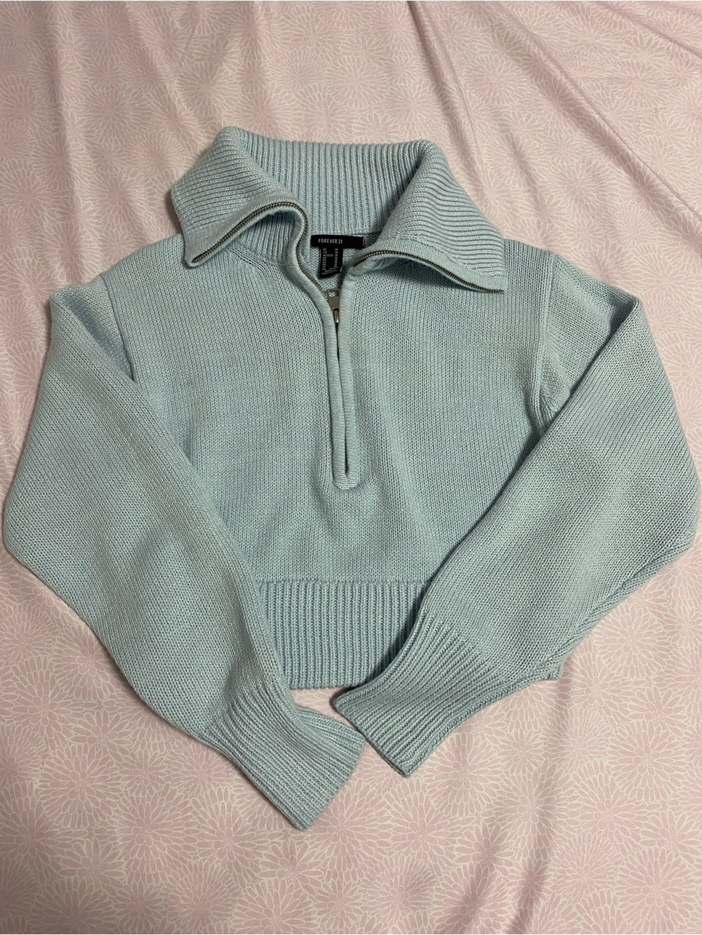 Forever 21 Light Blue Half-Zip Cropped Turtleneck Sweater